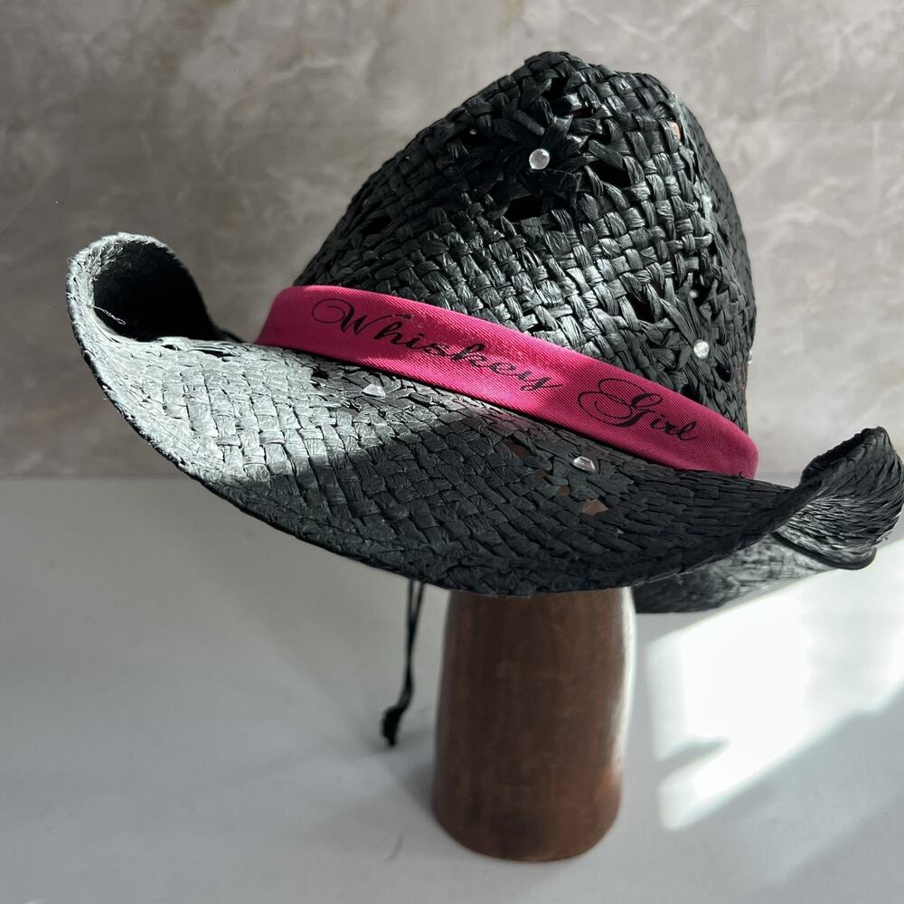 Toby Keith's Cowboy Hat "Whiskey Girl" PInk OS Black 100% Paper Woven